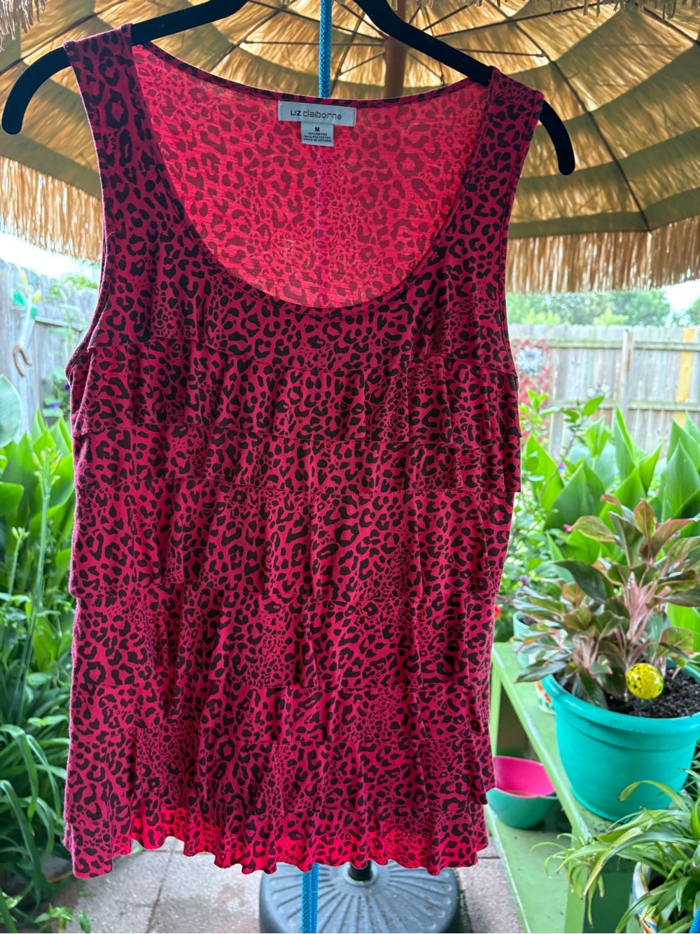 Liz Claiborne Red and Black Leopard Tiered Tank Top